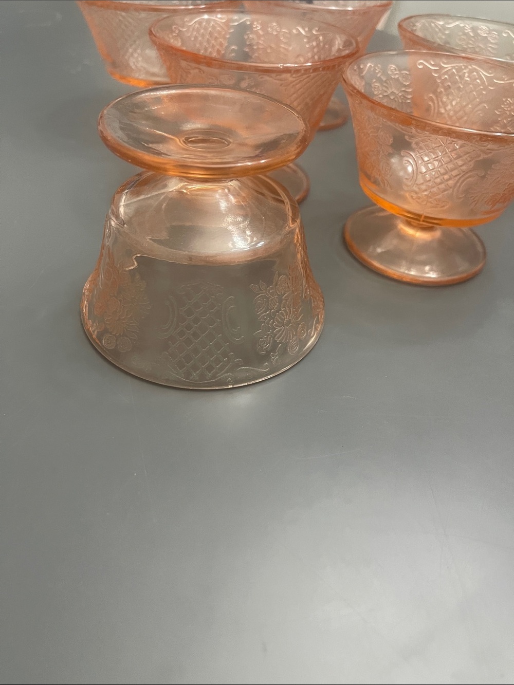 Vtg Pink Depression Glass Sherbet Cups Normandie Bouquet Lattice Set of 6 - Picture 8 of 8